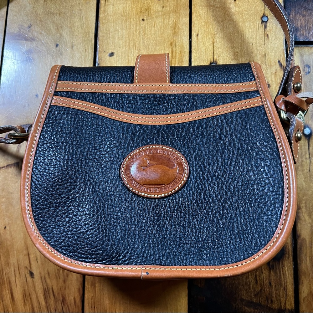 Vintage Dooney & Bourke Leather Crossbody Bag Black Tan Shoulder Purse USA MADE